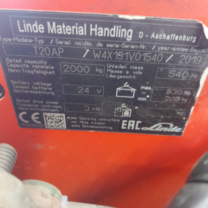 Linde T20 AP usato 2019 - transpallet elettrico con pedana - foto 4