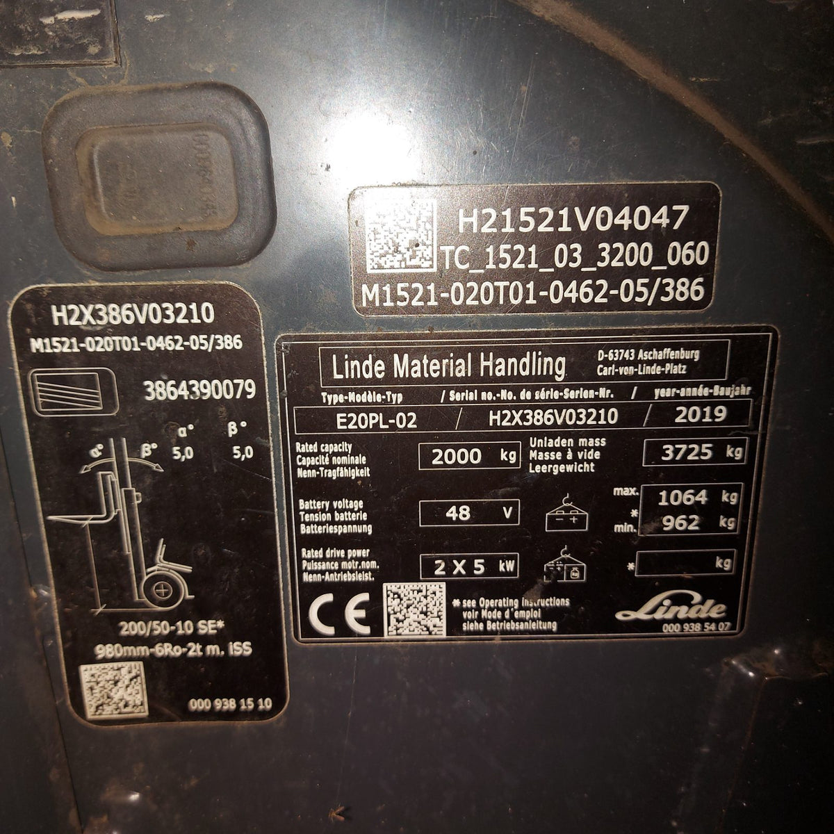 Linde E20PL-02 usato 2019 - targhetta dati