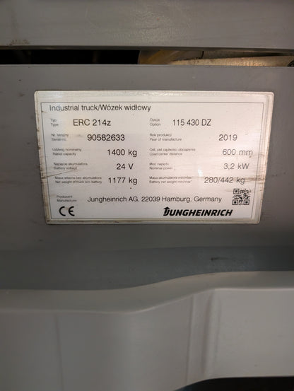 Jungheinrich ERC 214Z - Anno 2019 - Stoccatore Elettrico a Timone con Pedana